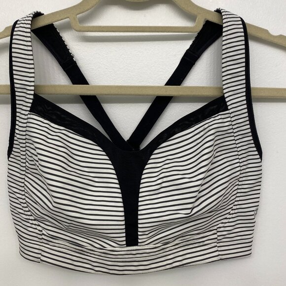 Lululemon Sports Bra Ta Ta Tamer II Hyper Stripe Angel Wing / Black 36DD - Picture 1 of 8
